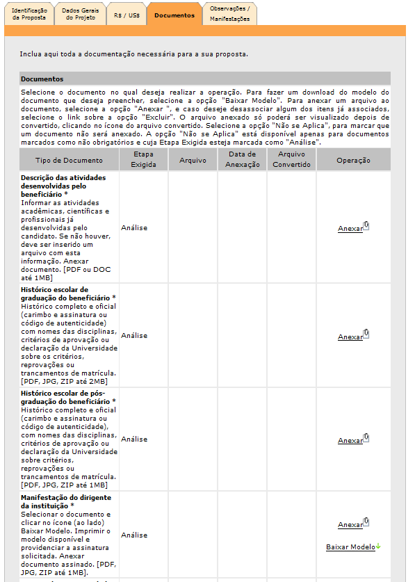 Documentos A aba de Documentos