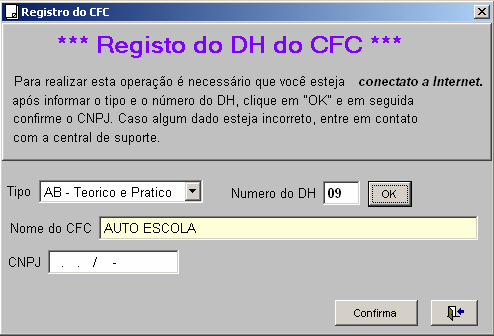 O campo Nome do CFC será automaticamente preenchido com o nome da Auto Escola, de acordo com o