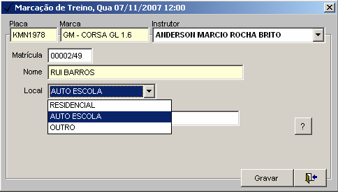 Digite a matrícula do aluno que deseja marcar a aula e pressione a tecla Enter, caso não tenha o número da matrícula, pressione a tecla F2 e faça uma busca