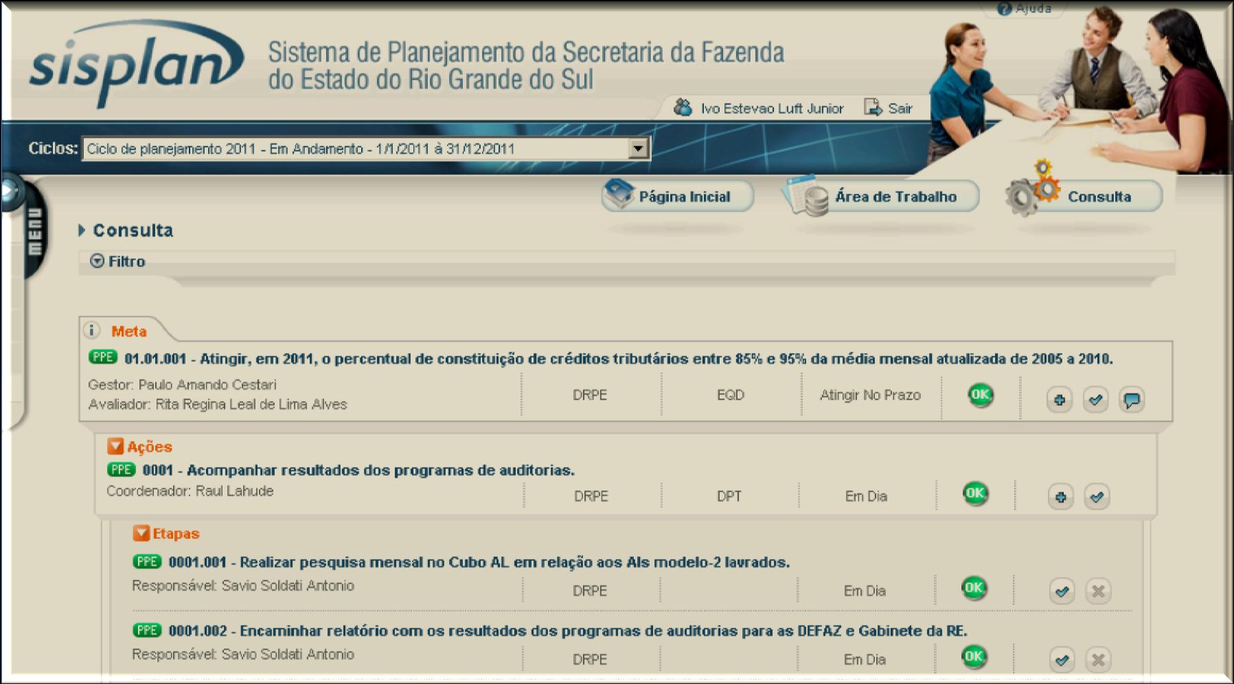 Consulta Navegação, cadastramentos e avaliações