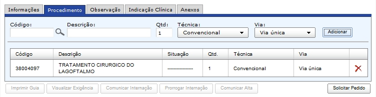 A pesquis pode ser feit informndo prte do código do procedimento no cmpo código ou informndo prte do nome do procedimento no cmpo descrição e clique em Buscr.