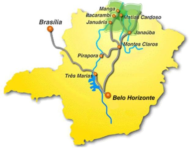 Figura 1 O Estado de Minas Gerais e a região do Jaíba Fonte: EMATER/MG Central JAI O projeto Jaíba abrabge uma área de, aproximadamente, 96.