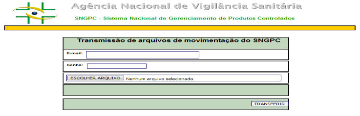 Clique para Enviar Figura 44 - Envio de Movimentações do Produto O link será direcionado para uma tela de login, onde serão informados email e senha do responsável tecnico previamente cadastrados no