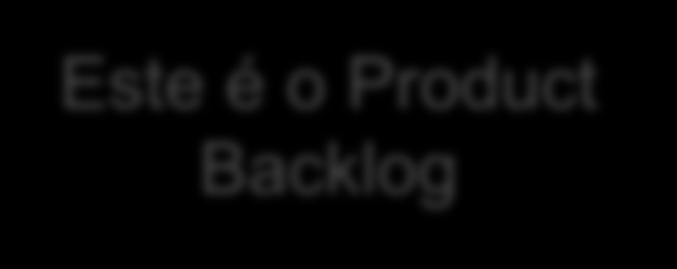 Product Backlog Os requisitos Este é o Product Backlog Uma lista de todo o trabalho desejado no projeto Idealmente, na forma em que