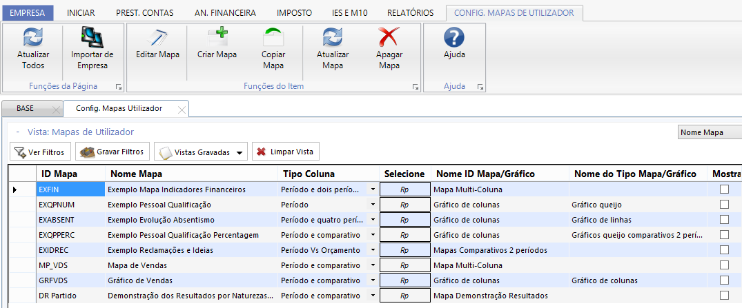 Criar mapas e gráficos: o utilizador poderá criar mapas e gráficos com base nos indicadores que criou ou que já se encontram disponíveis na versão standard do DEFIR.