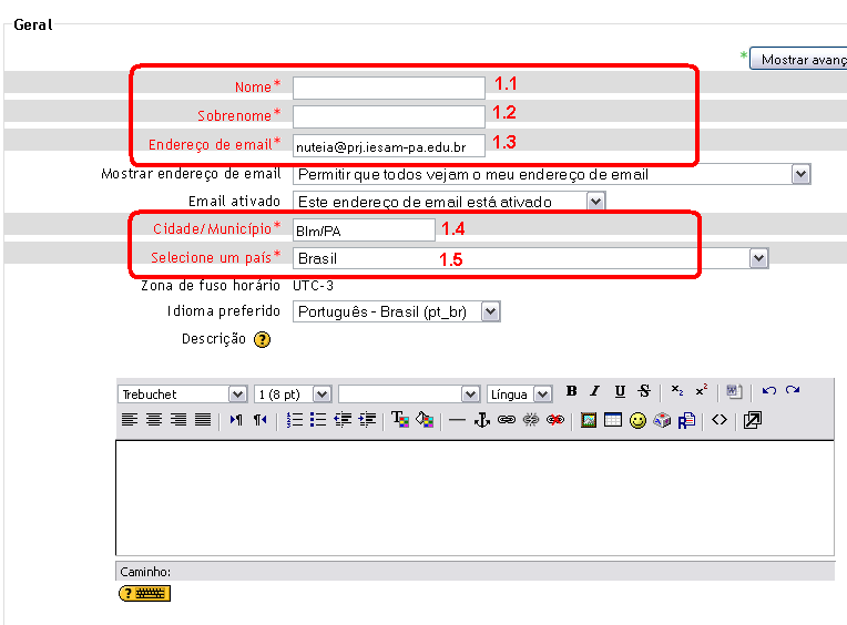 3ª Etapa Ao realizar o seu primeiro acesso na plataforma Moodle, o sistema automaticamente vai apresentar a seguinte interface: Imagem 04 - Criando seu usuário no Moodle.