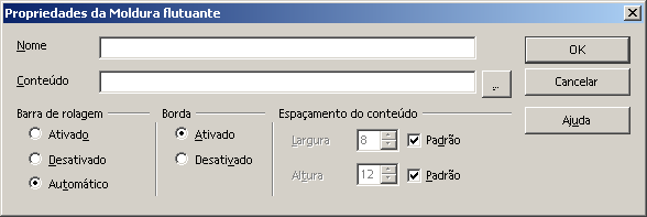 Miniaplicativo Applet é um programa que roda em cima do Browser. Para inserí-lo: clique na Barra de Menus em Inserir Objeto Miniaplicativo.