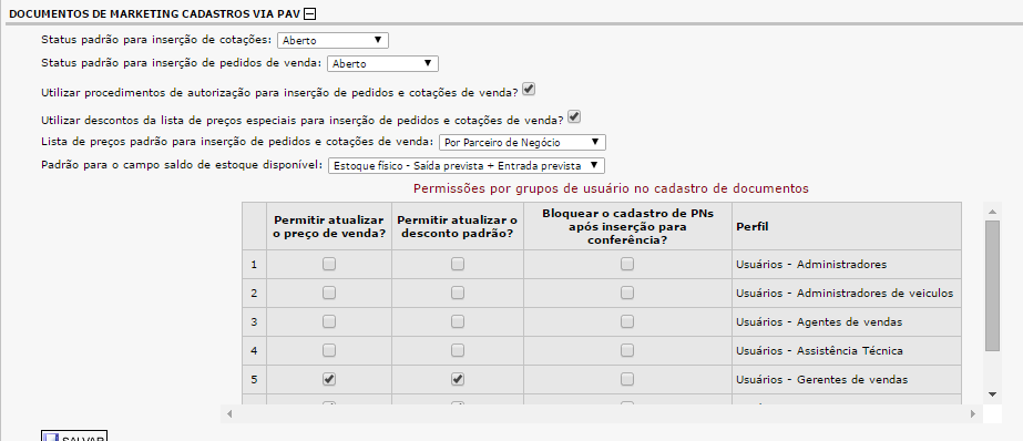 Figura 4.4 - Configuração dos documentos de marketing 4.1.