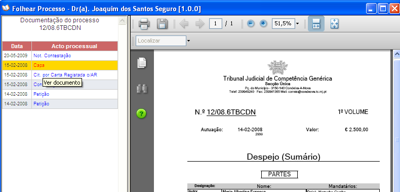 16.1 Representação electrónica do processo O ficheiro PDF correspondente à representação electrónica