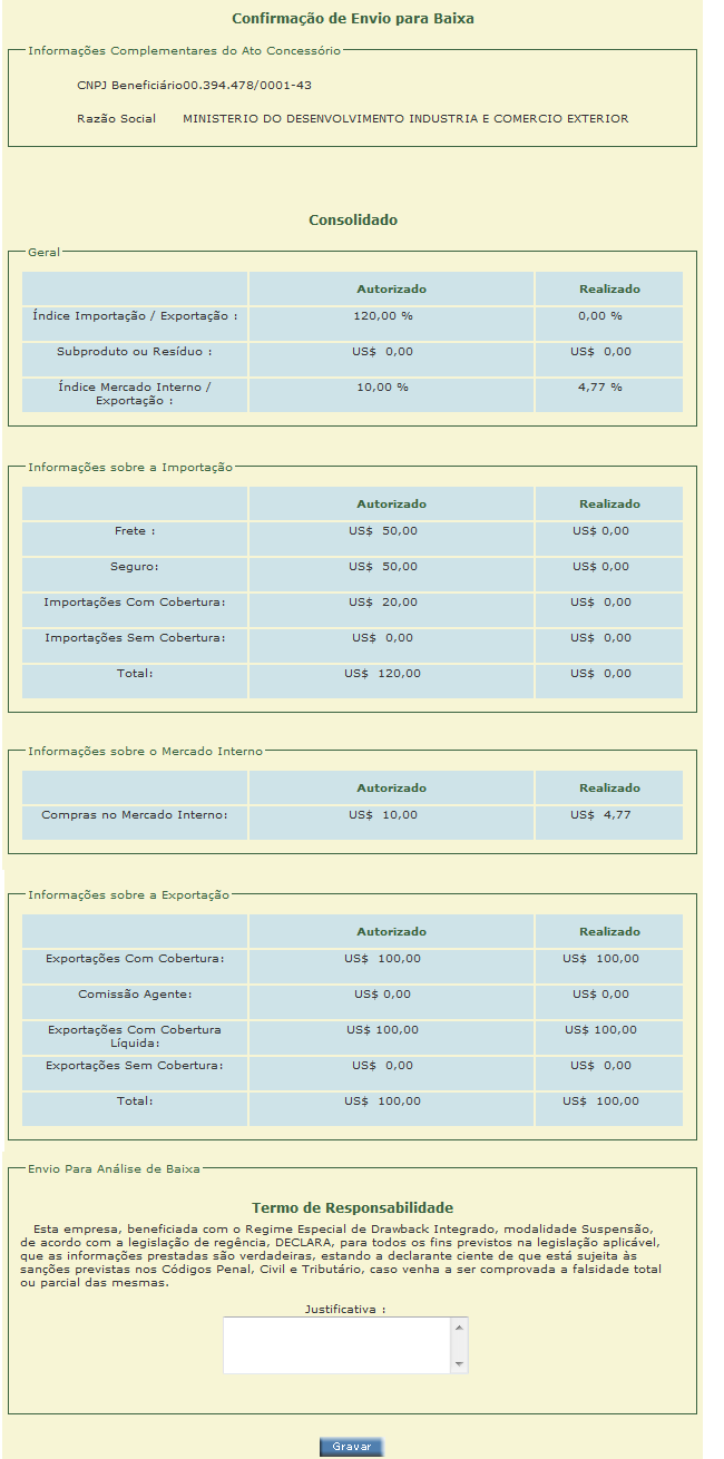 i) por meio da opção 9 do menu (opção 7 no caso de Ato Intermediário), cadastrar destruição de mercadoria importada, com escolha do: 1.