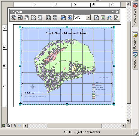 Elementos de Layout Adicionando elementos Clique no menu Insert e clique no nome do elemento de mapa a inserir Linha de margem Entre com a configuração Selecione um elemento (opcional)* A