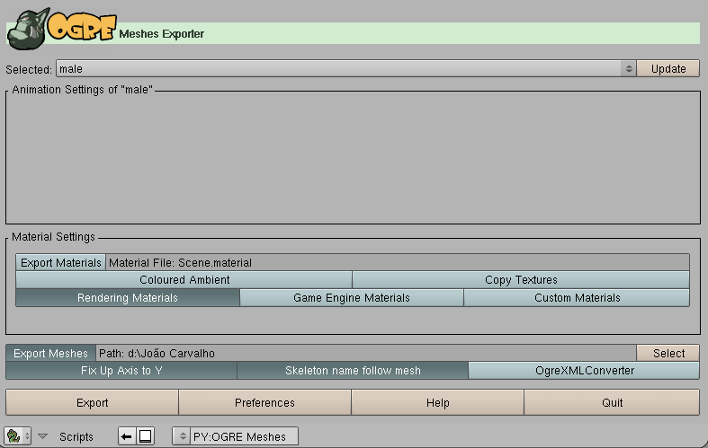 Apêndice C. Testes Efectuados no Blender 64 Figura C.1: Ogre Meshes Exporter.