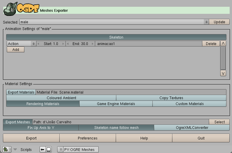 Apêndice C. Testes Efectuados no Blender 67 Figura C.4: Ogre Meshes Exporter.