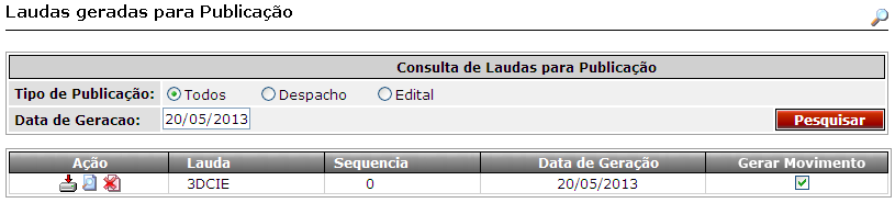 4.4 SENTENÇA, DECISÃO, JUNTADA DE DOCUMENTOS Possibilidade de escolher o movimento através do código, pesquisa por texto ou seleção na lista completa (conforme descrito no item 2.2). 4.