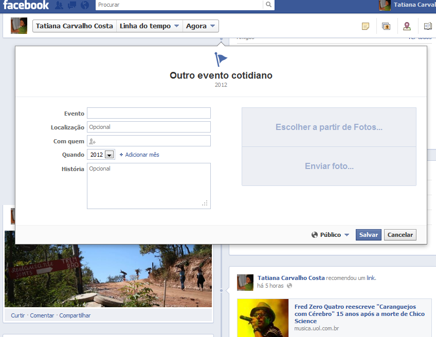 Facebook: eventos indique quais