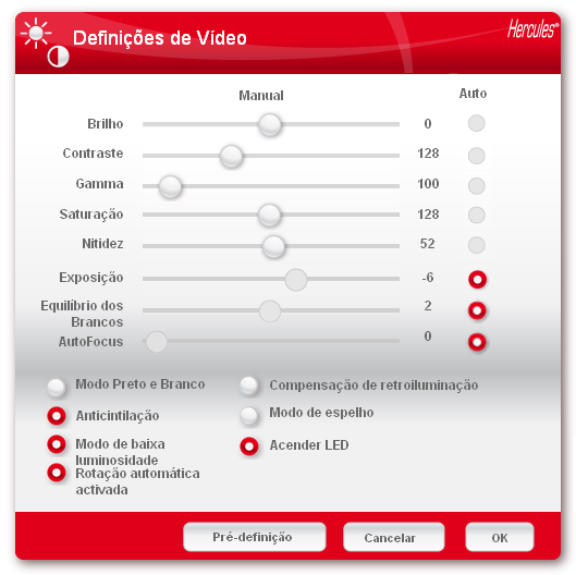 - Pode clicar em Definições de Áudio para abrir as propriedades de gravação do microfone. - A opção Activar cancelamento do ruído do microfone encontra-se activada por predefinição.