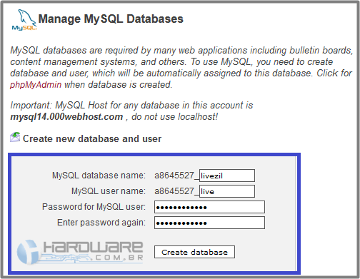 Clique em "Fechar" após o término. 9. Nesta etapa será criado o banco de dados e o usuário do banco de dados. Entre no cpanel da sua hospedagem, procure por MySQL e crie um banco de dados.