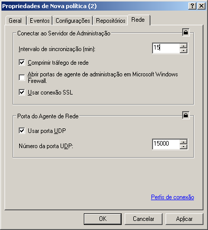 G U I A D E R E F E R Ê N C I A Além dos valores configurados no assistente de criação de política, na guia Rede (veja a figura abaixo) você pode também marcar a caixa Abrir portas de Agente de Rede