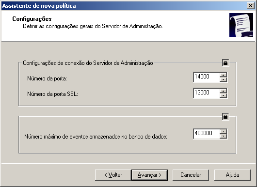 G E R E N C I A M E N T O R E M O T O D E A P L I C A T I V O S Especifique o valor desejado no campo Número máximo de eventos armazenados no banco de dados. O valor padrão é 400.000 registros.