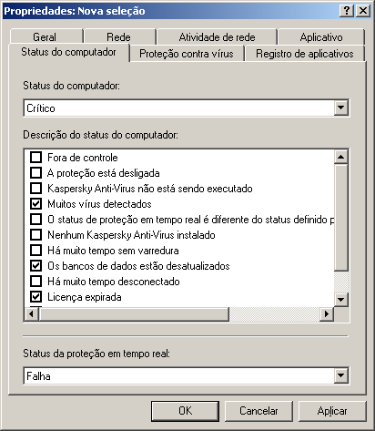 G U I A D E R E F E R Ê N C I A Selecione na lista Status da proteção em tempo real, o status da proteção em tempo real funcionando nos computadores incluídos na seleção. Figura 199.