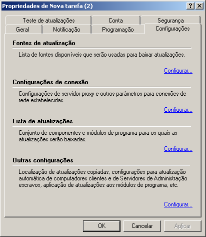 G U I A D E R E F E R Ê N C I A 2. Na janela que abrir, selecione a guia Configurações (veja a figura abaixo). Figura 223. Configuração de outras configurações de tarefa de atualização 3.