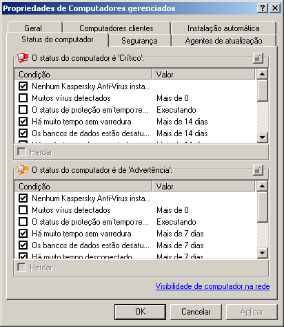 G U I A D E R E F E R Ê N C I A Por exemplo, você pode especificar o número máximo de dias durante o qual o computador cliente não conectou ao Servidor de Administração.