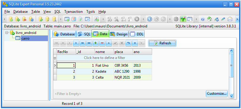 Criando o banco de dados usando o SQLite Expert Personal