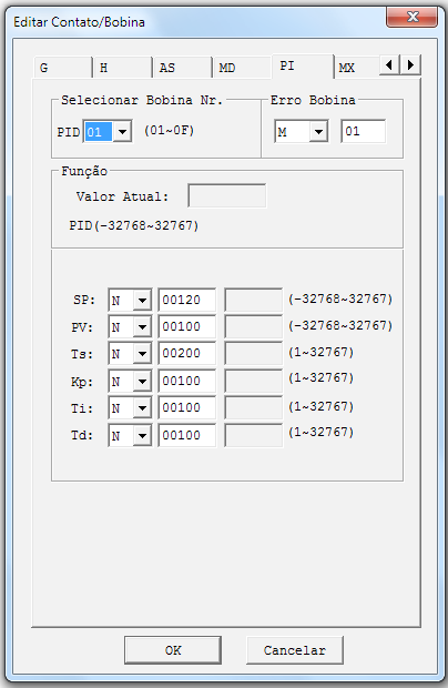 Programação em Lógica Ladder No display do CLIC02, ou na ferramenta de programação, a função MD será exibida da seguinte forma: 1 2 43 A fórmula executada será a seguinte: MD = V1 * V2 / V3 A