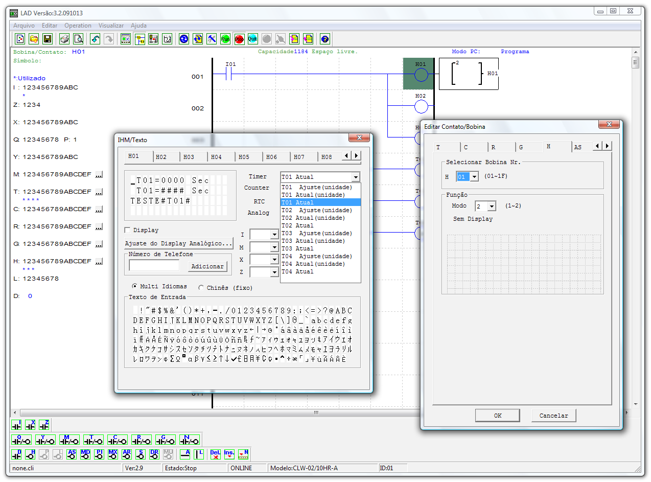 Ferramenta de Programação 5.5.8.1 Configuração de uma tela: 2 1 3 6 5 7 4 Mostra apenas as variáveis utilizadas no programa Primeiramente, inserimos a bobina Hxx e selecionamos o modo 1 display.