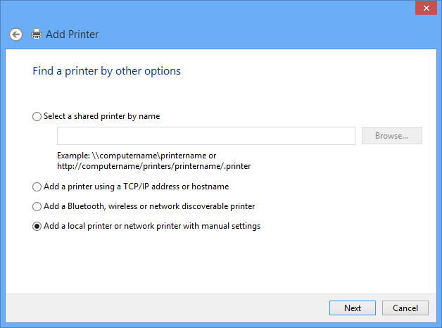 12. Selecione Add a local printer or network printer with manual setting e clique em Avançar ( Next ): 13.