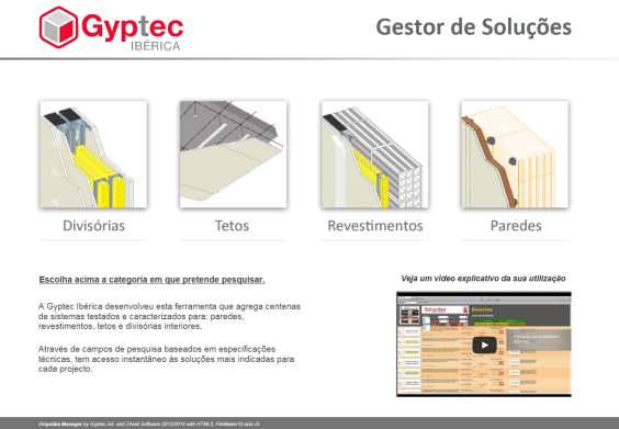 Plataforma Online Centenas de sistemas, testados e caracterizados, para: divisórias interiores, tetos, revestimentos e paredes.