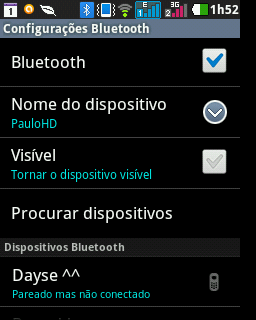 Você poderá observar que na Barra de Estado no alto da tela aparecerá o ícone do Bluetooth (1º), isso ocorre informar que ele está ativo.