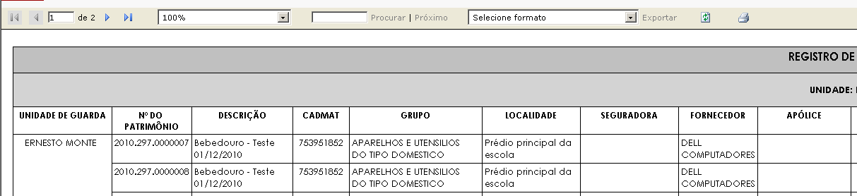 9.5. Bens cadastrados O relatório de bens cadastrados permite o gerenciamento das informações de cada bem que estão sob a guarda da unidade.