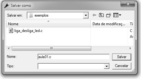 Figura 3.2 Salvando um programa no JFE Editor. Nota Para compilar o seu programa, o arquivo.c deve necessariamente estar armazenado em alguma pasta do computador.