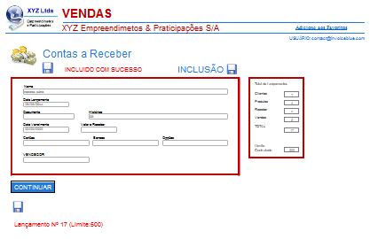 Inclusão As inclusões no CONTAS A RECEBER, são efetuadas automáticamente, no ato de CONFIRMAR a Venda.