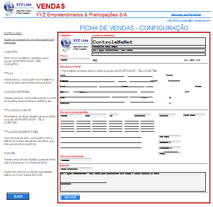 Tela Vendas Para personalizar os campos e títulos