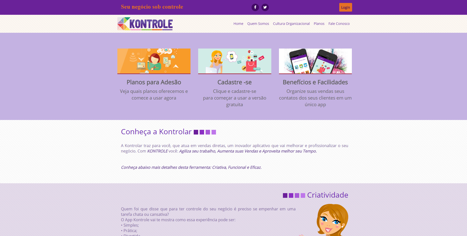 Bem vindo ao site www.appkontrole.com.br, para acessar seu painel primeiro clique em "Login".