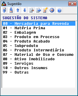 Indicador do Tipo do Item: Informar o código do indicador do tipo do item. Acionar a tecla [F2] para consultar os códigos válidos. Código do Serviço: Informar o código do serviço.