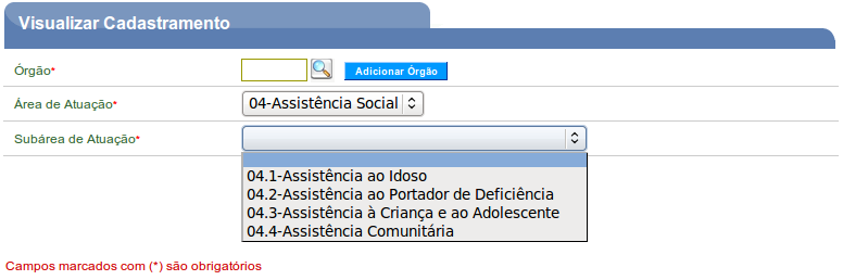 Figura 35 Após vincular as áreas e subáreas de atuação a entidade, o usuário poderá incluir os Comprovantes