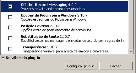 Configurando chat seguro Agora vamos habilitar o OTR