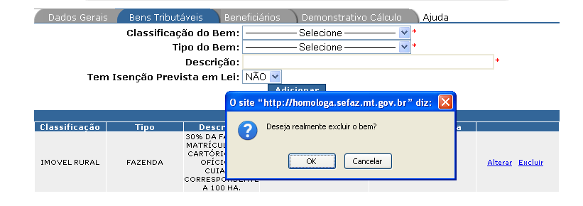 Após a confirmação das alterações, os dados modificados serão disponibilizados: Exclusão do imóvel