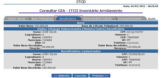 Para Consultar os Bens Tributáveis cadastrados, basta clicar na aba respectiva: Se desejar consultar informações detalhadas do bem