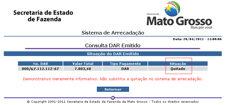 As informações sobre o recolhimento