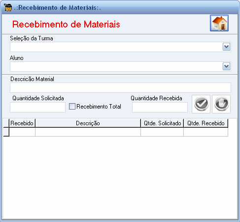 24. Recebimentos de Materiais Tela responsável pelo recebimento de materiais relacionados em uma lista de material Para dar baixa nos materiais selecione uma