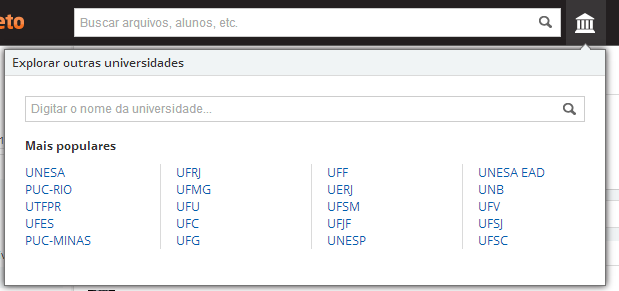 Recursos e Funcionalidades Busca universitária O sistema de busca permite que o usuário navegue tanto em sua universidade