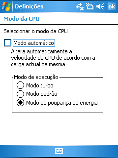 Modo da CPU Esta opção permite-lhe seleccionar o modo de funcionamento da CPU (Turbo, Padrão, Poupança de energia).