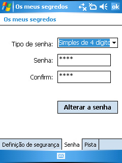 Definição de segurança Esta opção permite-lhe activar ou desactivar o bloqueio automático do dispositivo quando este entra no modo de suspensão,