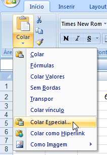 Pressione CTRL+V para colar o intervalo copiado. Selecione o intervalo acima das células coladas anteriormente.