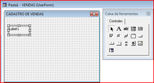 Resultado 09-) Botões da Caixa de Ferramentas do VBE Vamos inserir um label (rótulo) para identificar uma caixa de listagem com a lista de clientes.