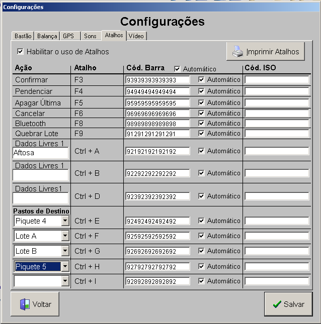 Configuração As configurações de atalhos vão permitir ao usuário o controle remoto do